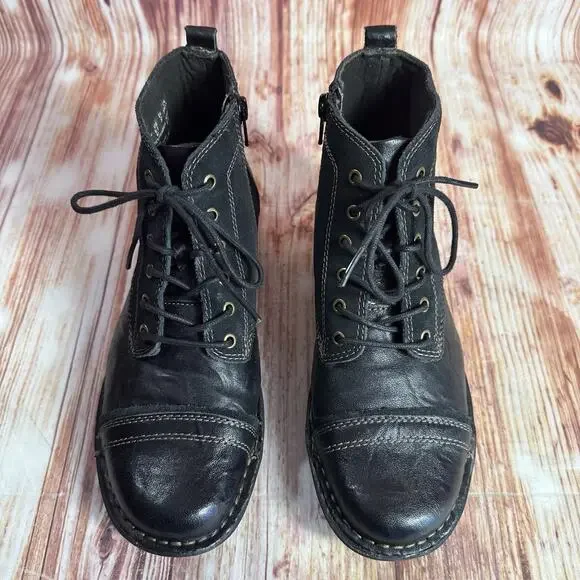 Clarks NIKKI NORTH Size 6.5 Black Leather Lace Zip Up Ankle Booties Boots Shoes - Picture 3 of 10